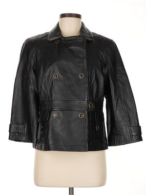 100% Lamb Leather Black Jacket, Trendy Double-Breasted Short Trench